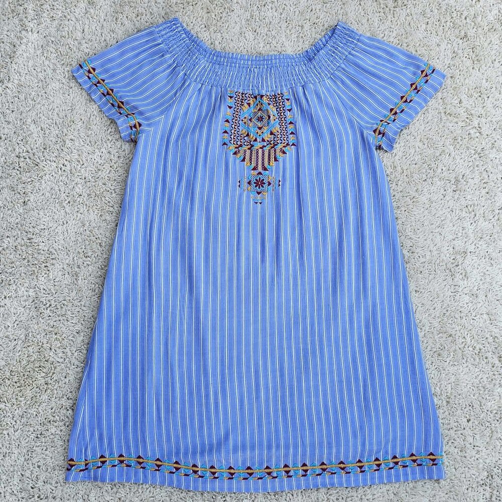 Andree by UNIT Dress. Blue White Striped Colorful Southwestern Embroidery Size M - Picture 15 of 15